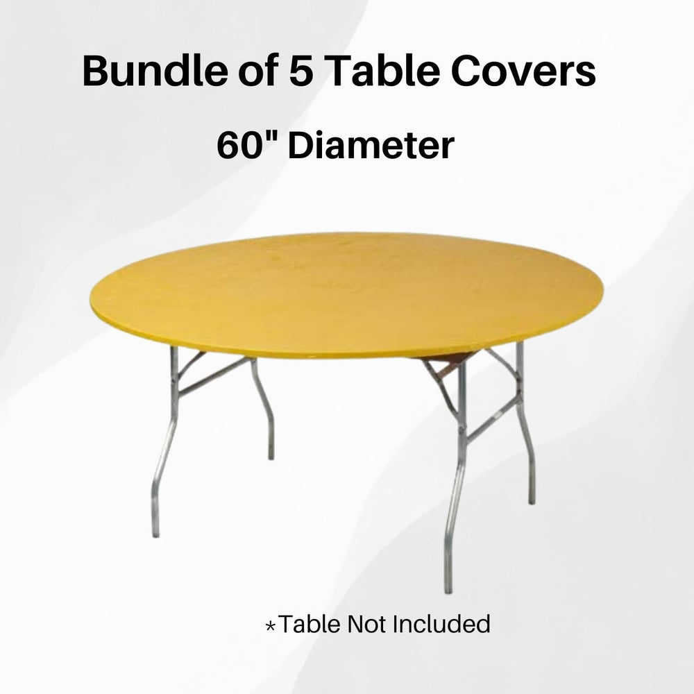 Kwik-Covers gold stretched on 5' round table demonstrating secure fit