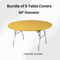 Kwik-Covers gold stretched on 5' round table demonstrating secure fit