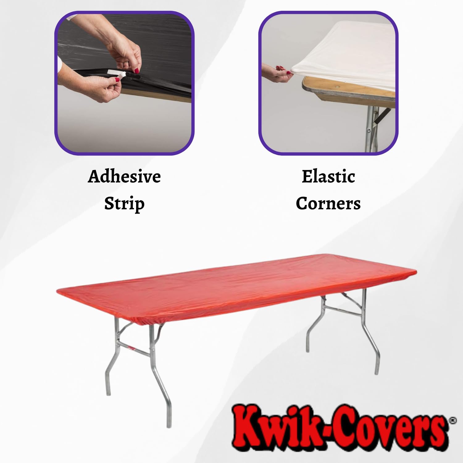Kwik-Covers on an 8-foot banquet table at an event showcasing a clean, vibrant appearance