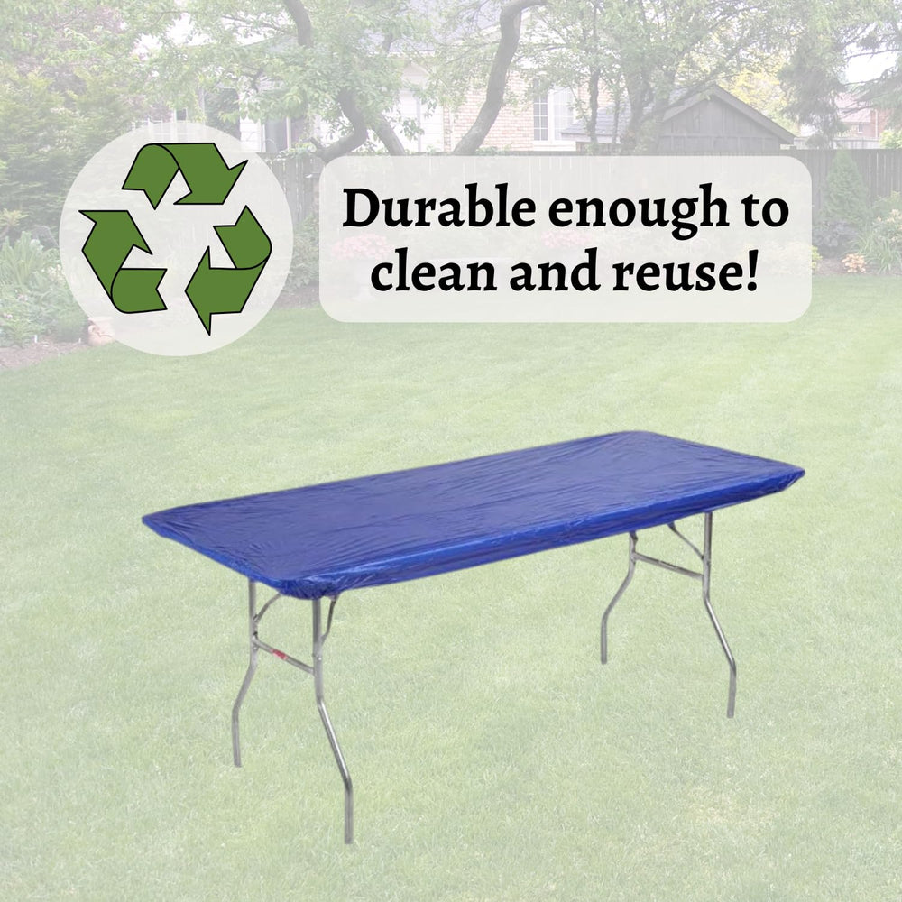 Kwik-Covers royal blue on outdoor patio table showing wind-resistant fit