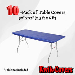 Kwik-Covers royal blue full tabletop fit demonstrating smooth coverage benefit
