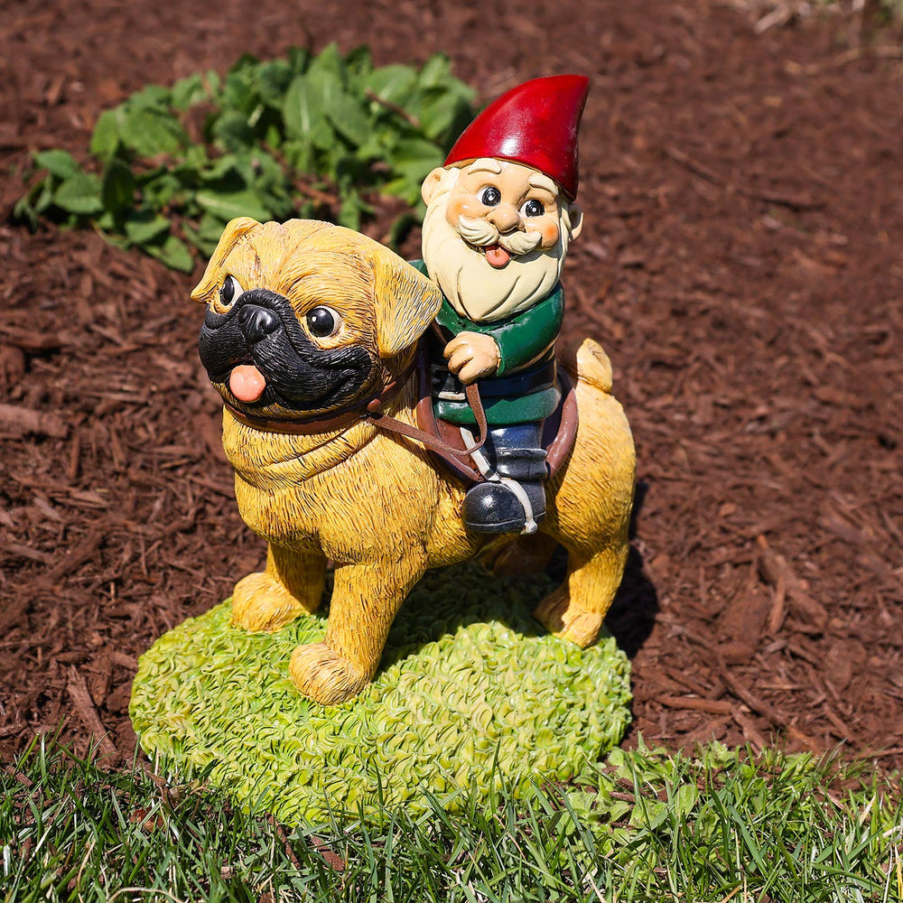 Kwirkworks pug gnome close-up of hand-painted detail highlighting vibrant color and texture