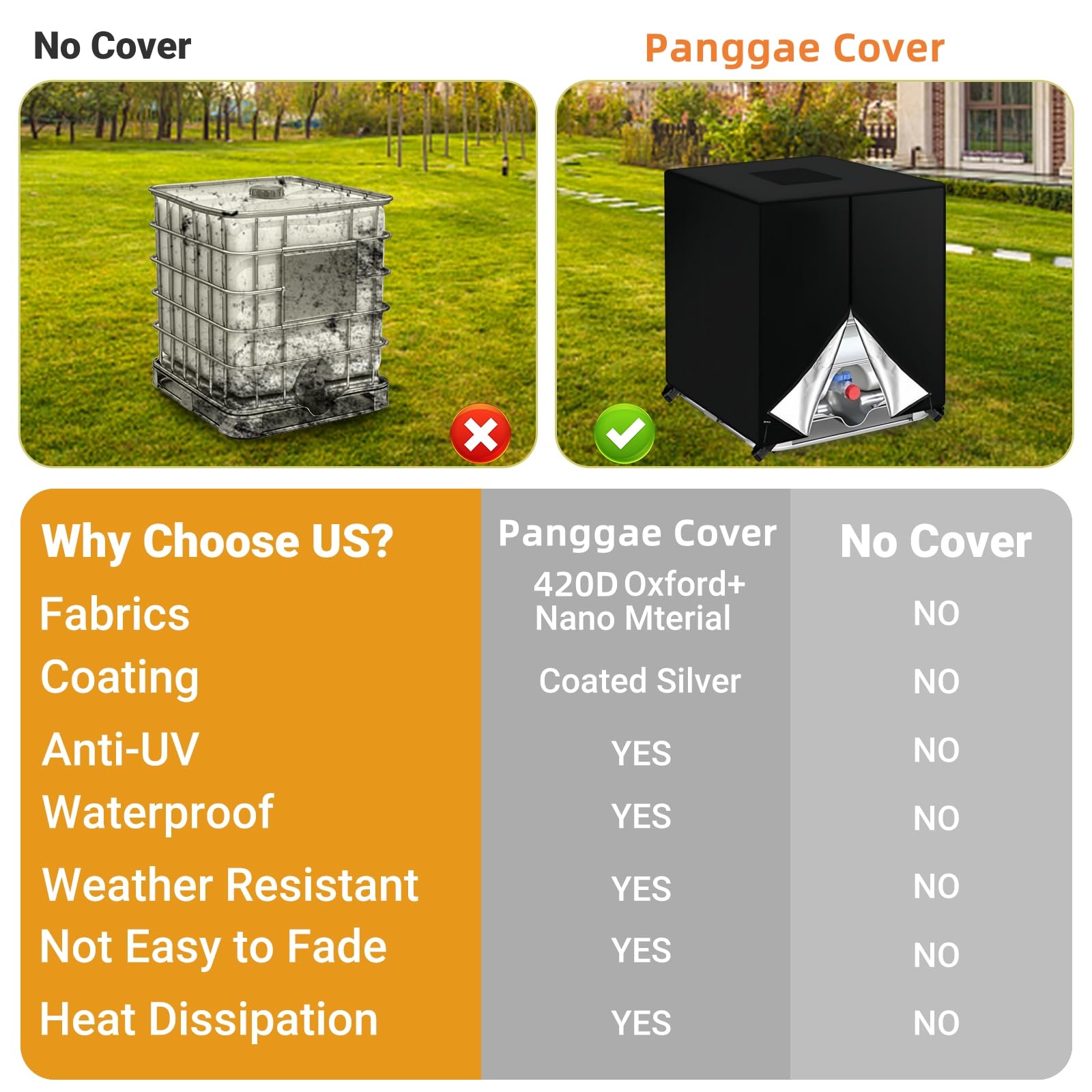 KY-HUAEN cover fitted on outdoor tank protecting against rain and sun