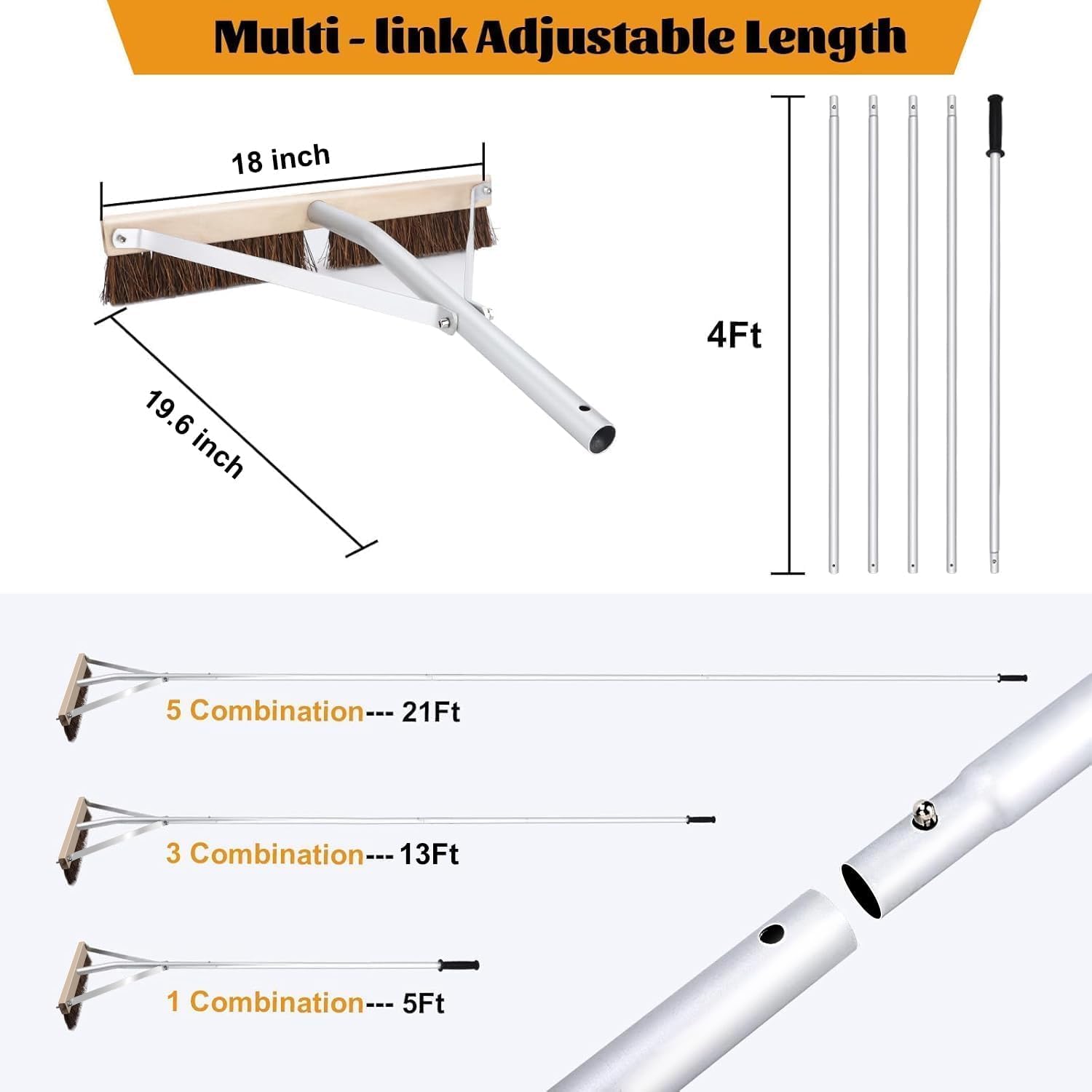 KYEEN-TOOLS fully extended rake in use reaching high roof safely