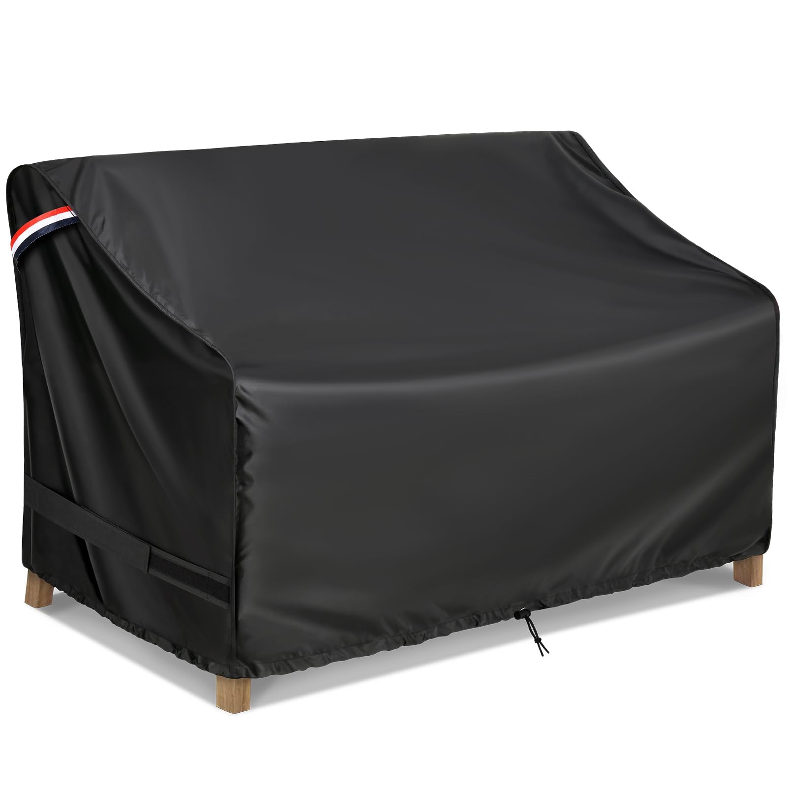 KylinLucky front view of black patio sofa cover protecting a loveseat