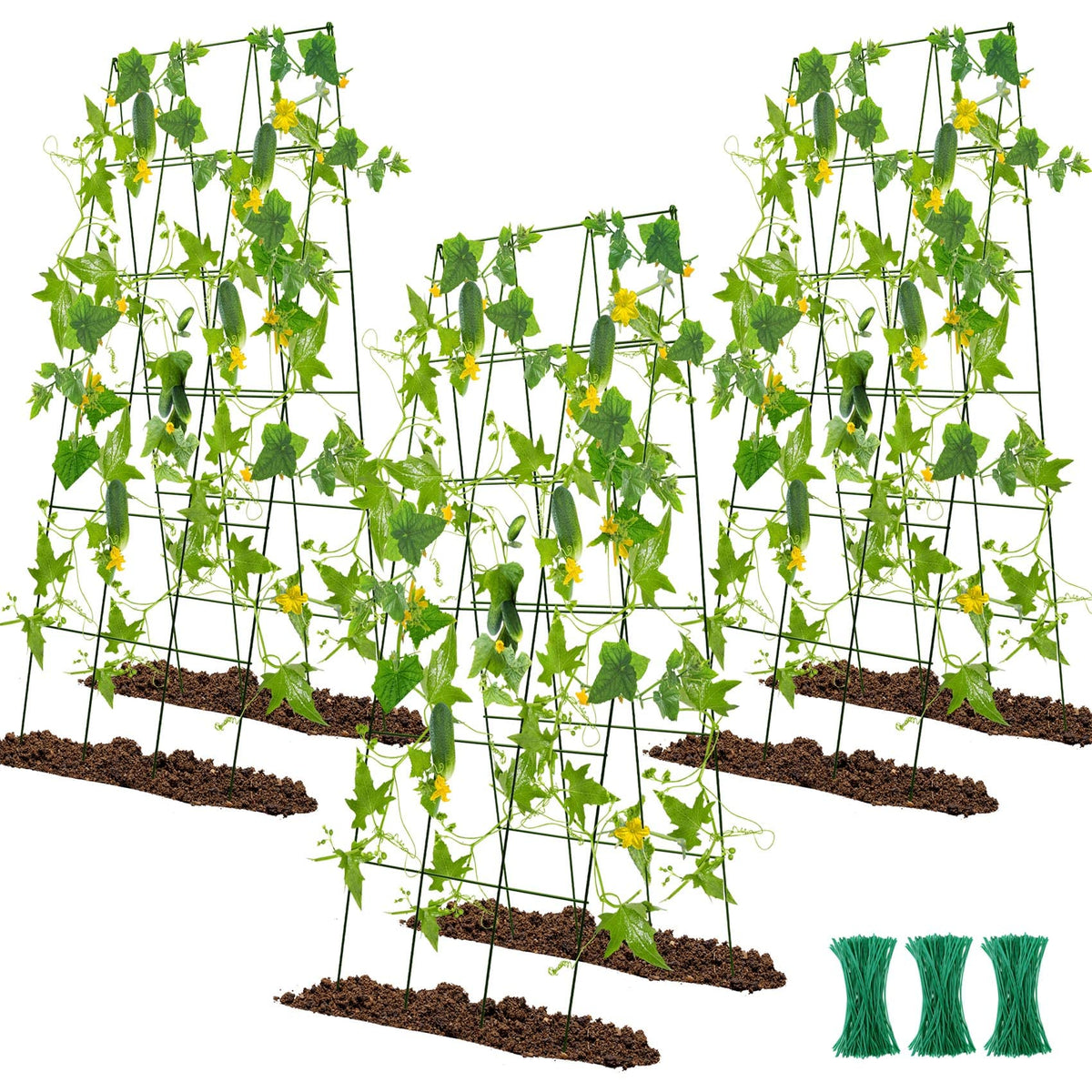 Kyrieval front view of three trellises showing compact pack and alignment benefit