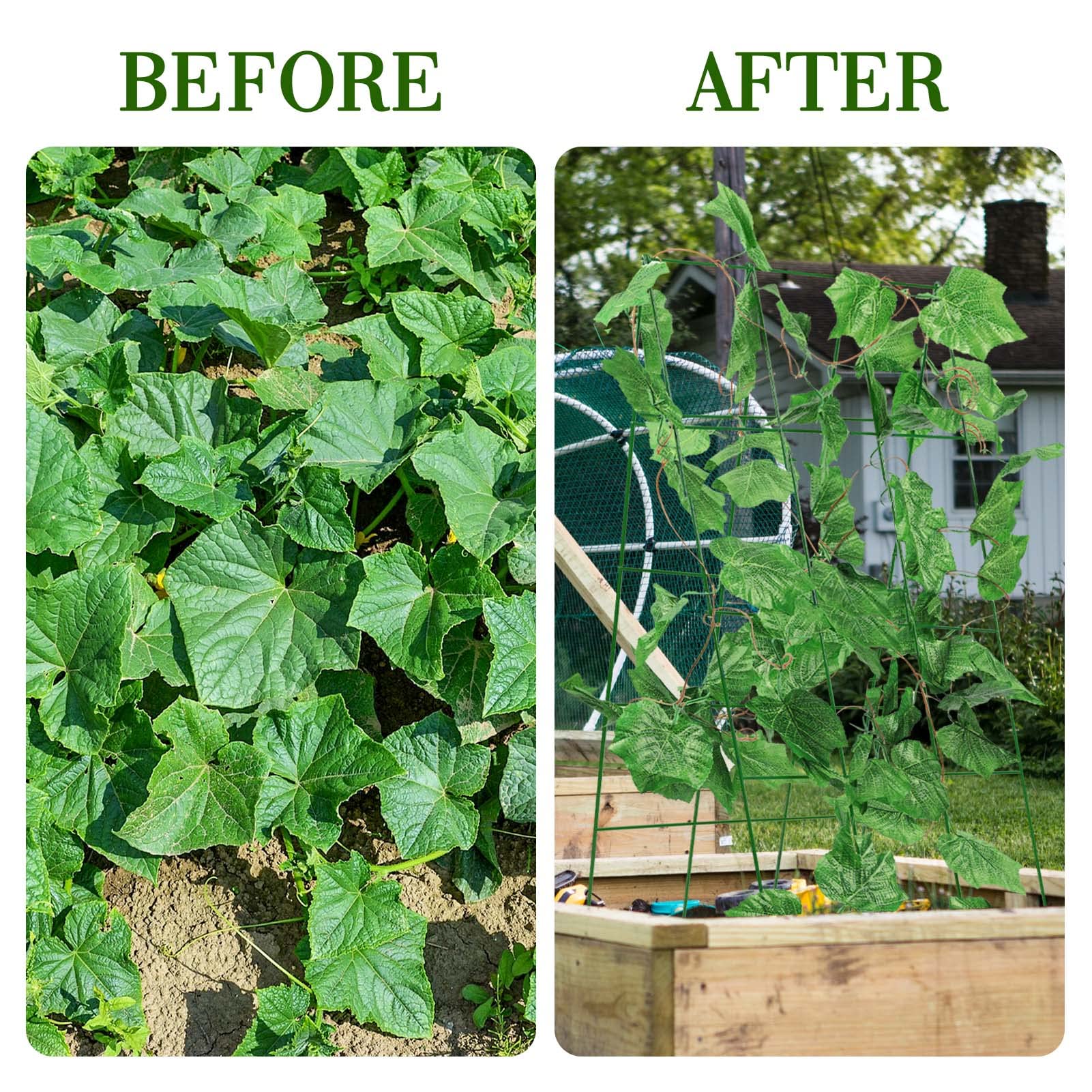 Kyrieval trellis installed in a raised bed supporting vines, saves ground space
