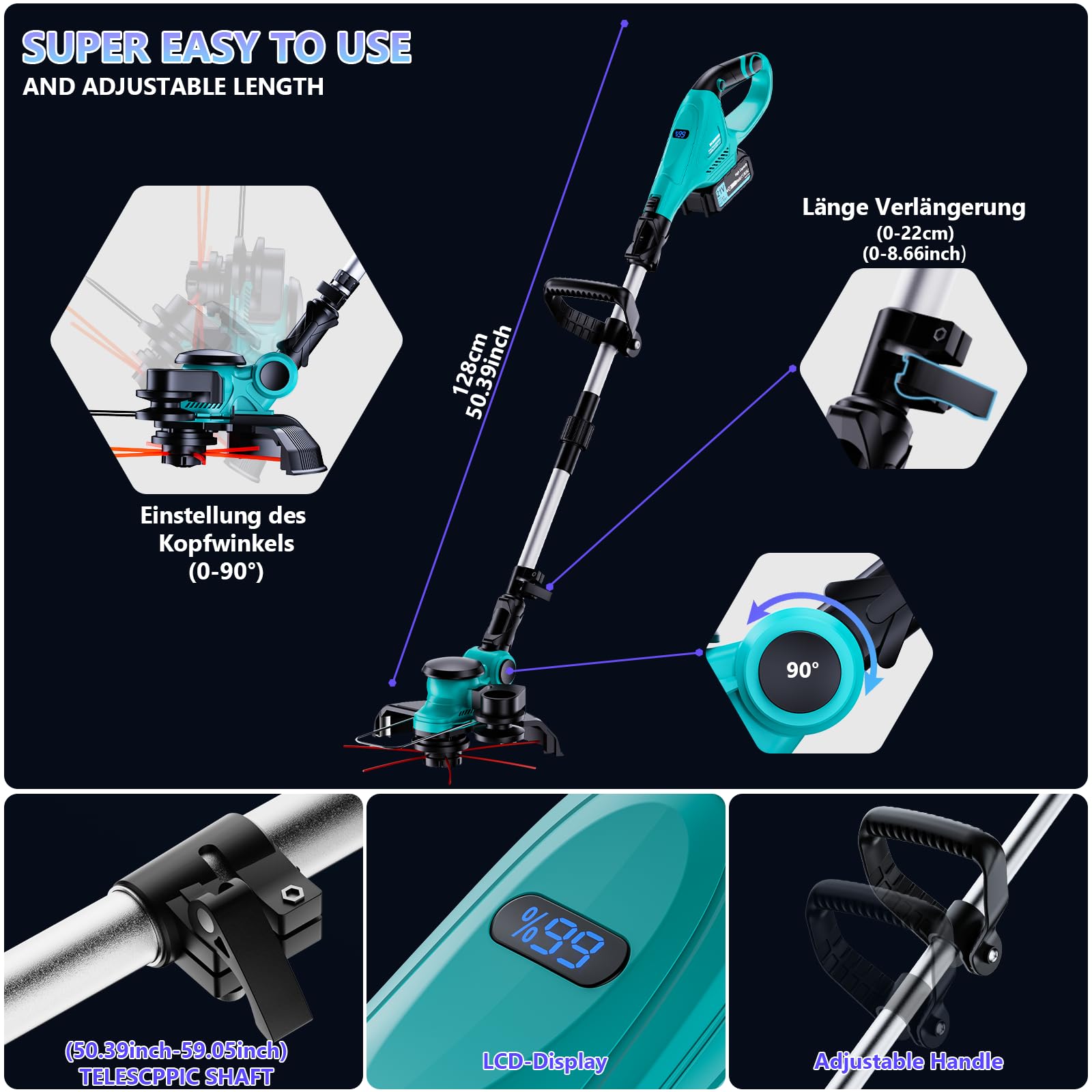 KZBUFCXZ telescopic handle detail showing adjustable length for comfort