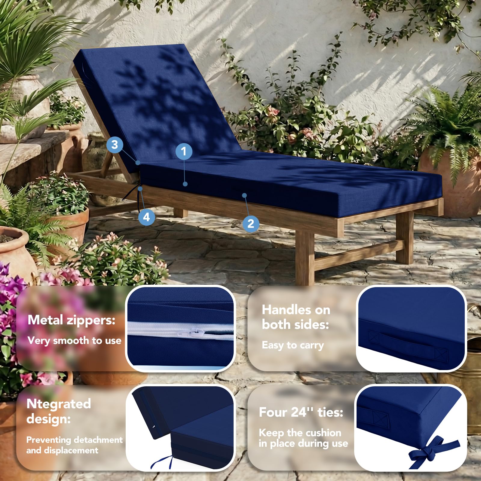 L'AGRATY cushion on poolside lounger demonstrating weather-ready comfort