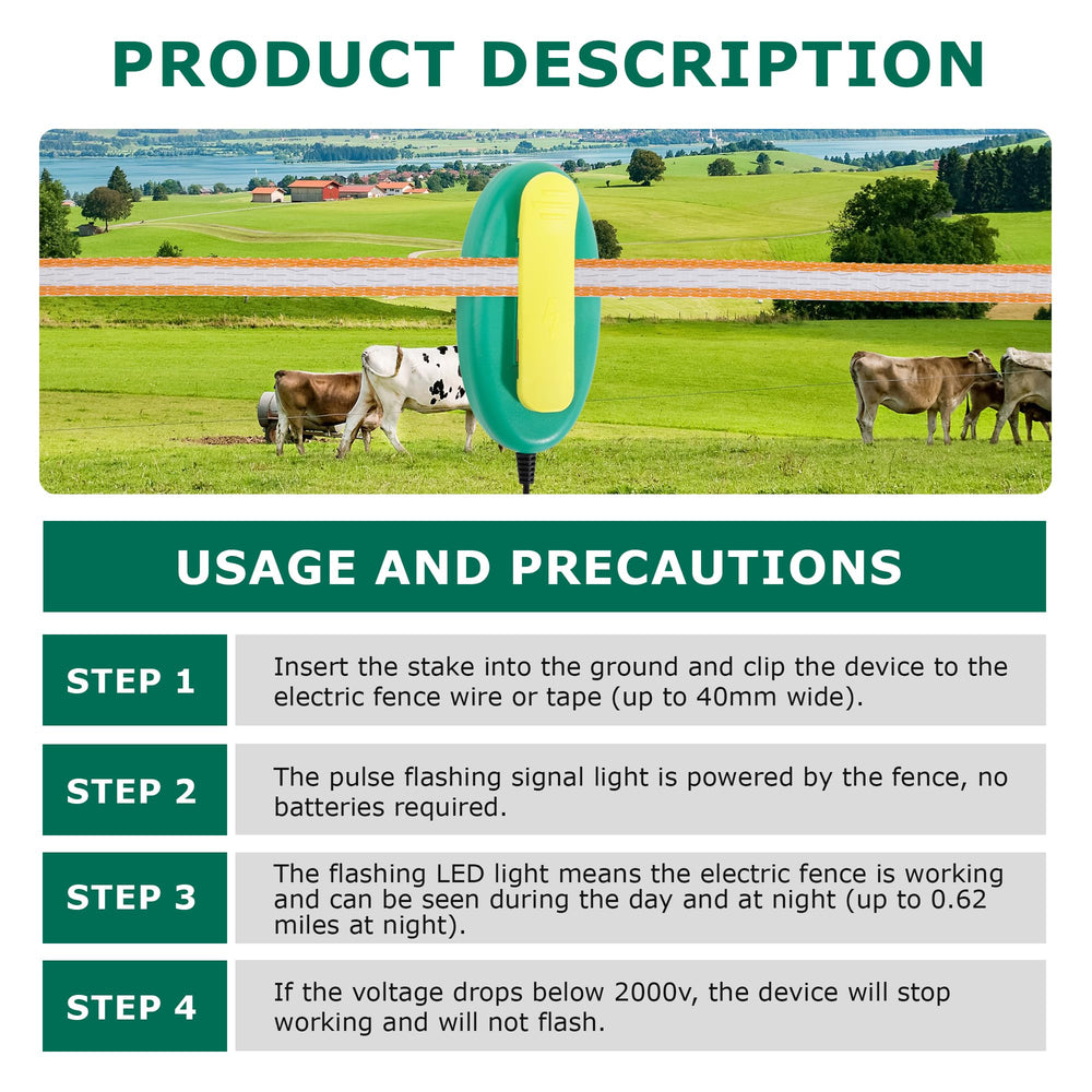 L-FENCE LYDITE clipped to fence tape illustrating easy installation on wide tape