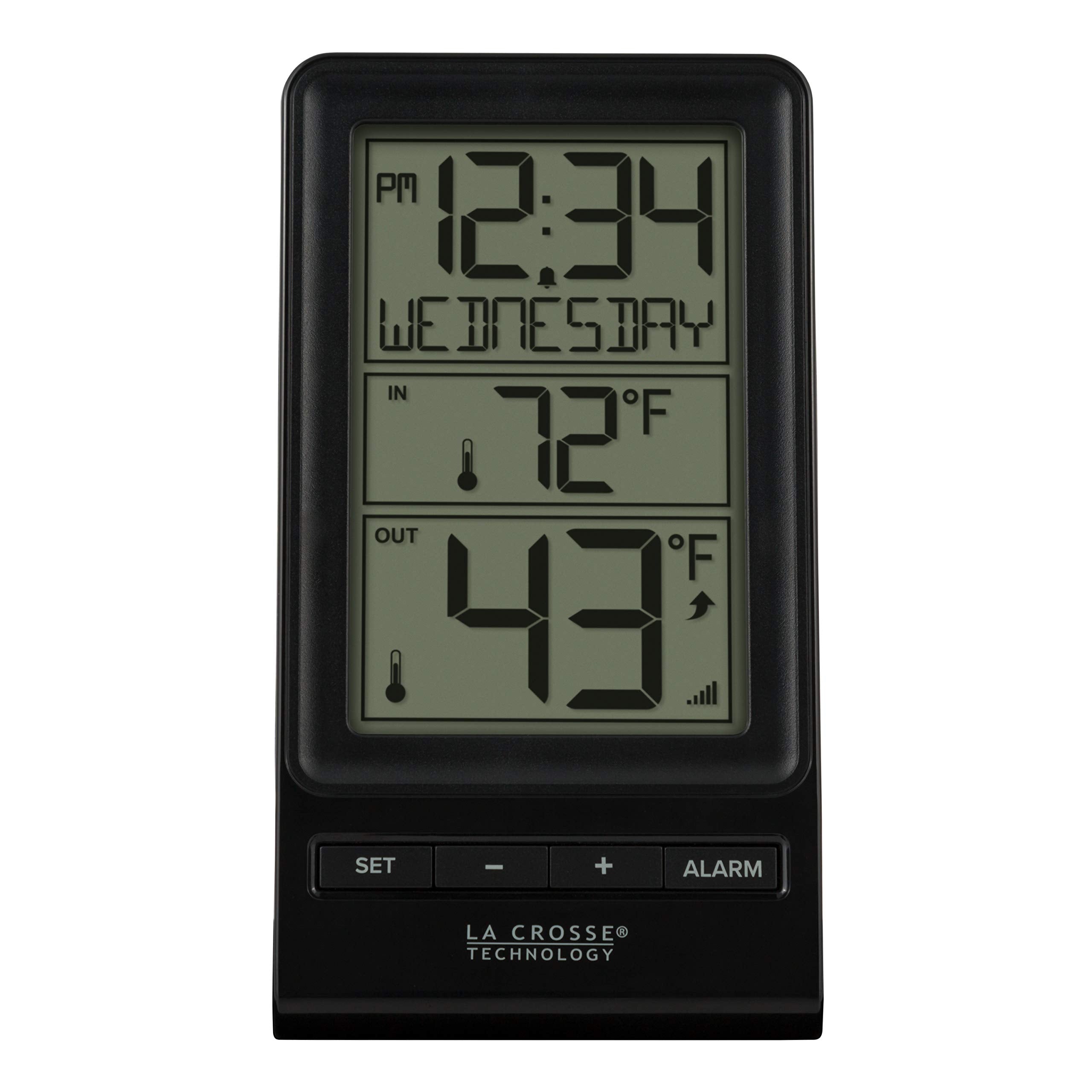 La Crosse Technology front display showing time and temps, clear at-a-glance view