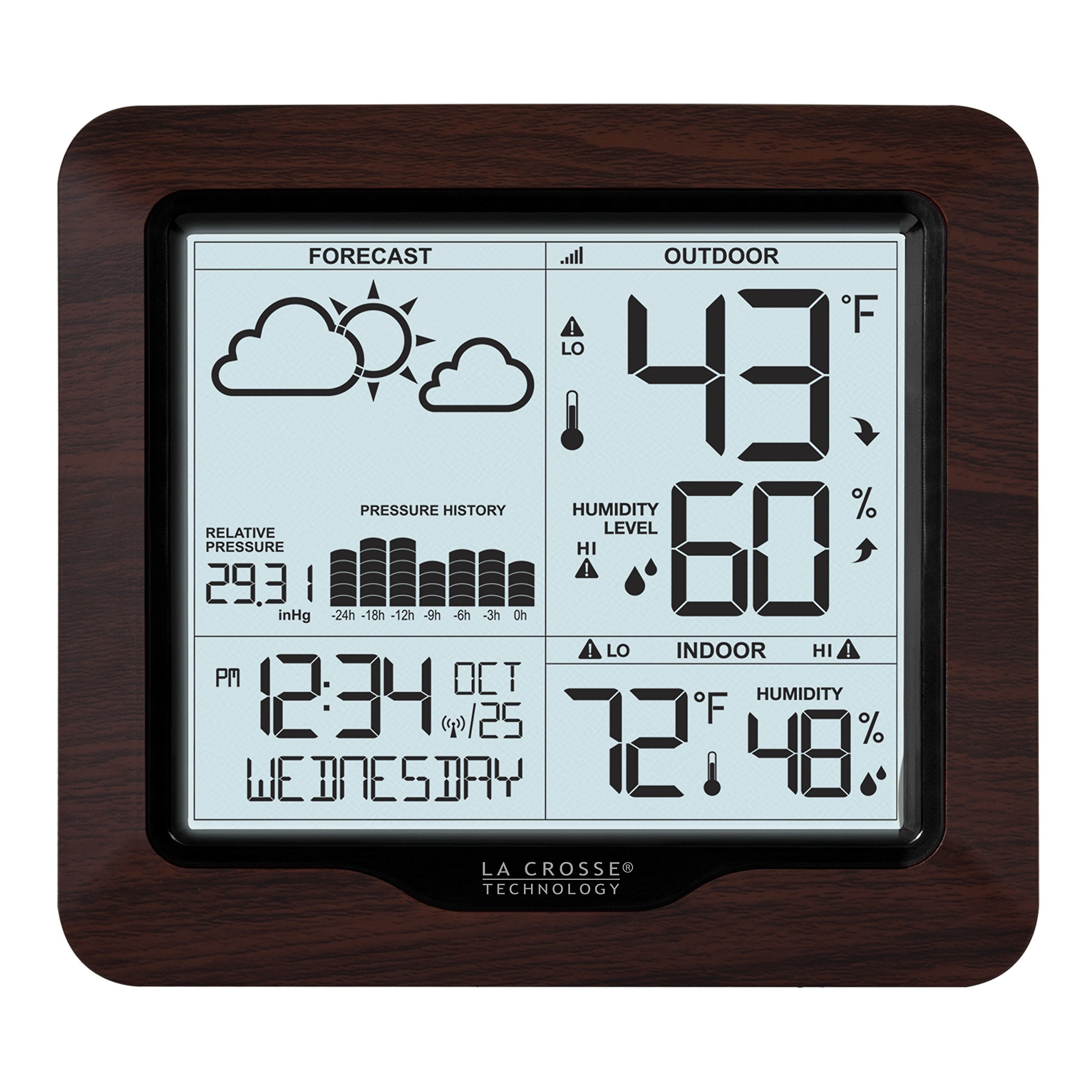 La Crosse Technology console with backlight on for easy nighttime readability