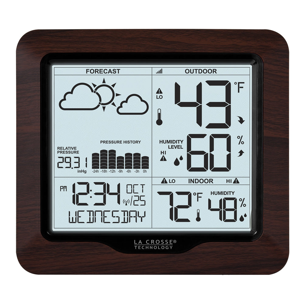 La Crosse Technology console with backlight on for easy nighttime readability