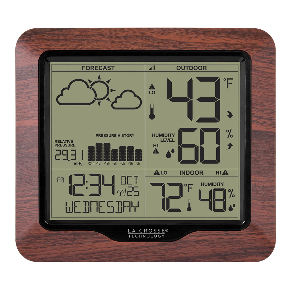 La Crosse Technology front display showing forecast icons and temps for quick reference