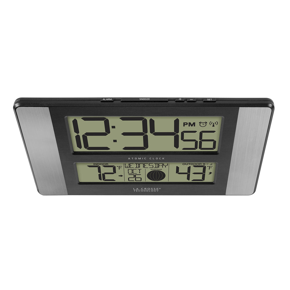 La Crosse Technology side profile mounted on wall with fold-out stand for flexible placement