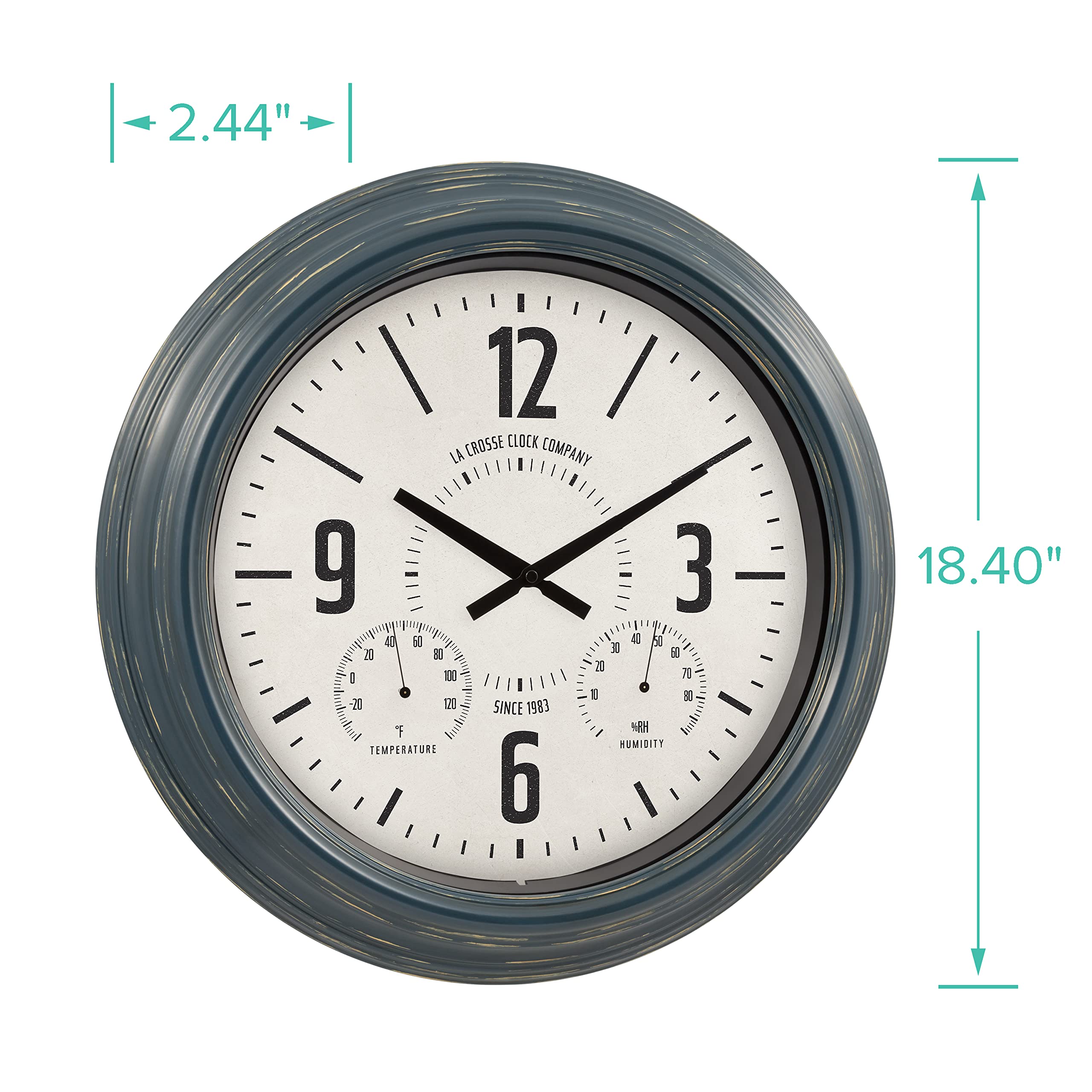La Crosse Technology close-up of white dial and hands for clear time reading