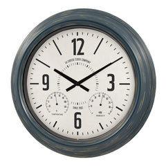 La Crosse Technology metal frame detail with distressed blue finish for durable style
