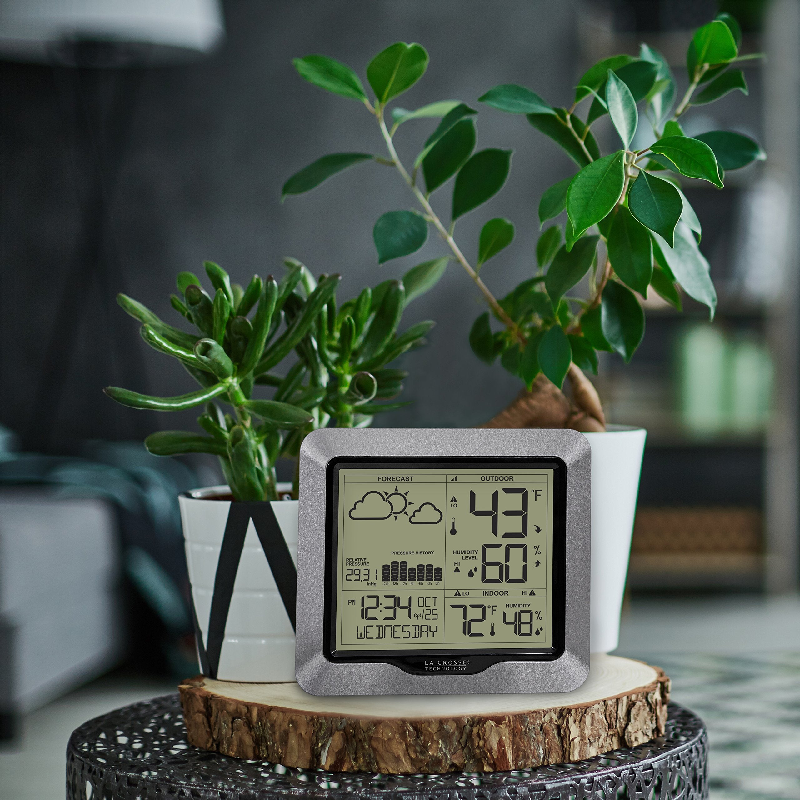 La Crosse Technology base displayed on a table for convenient indoor viewing and setup