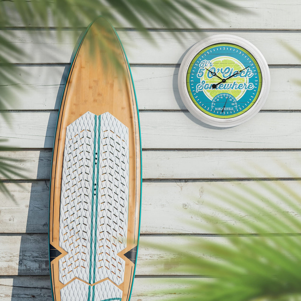 La Crosse Technology clock mounted on a porch adding tropical decor and functional timekeeping