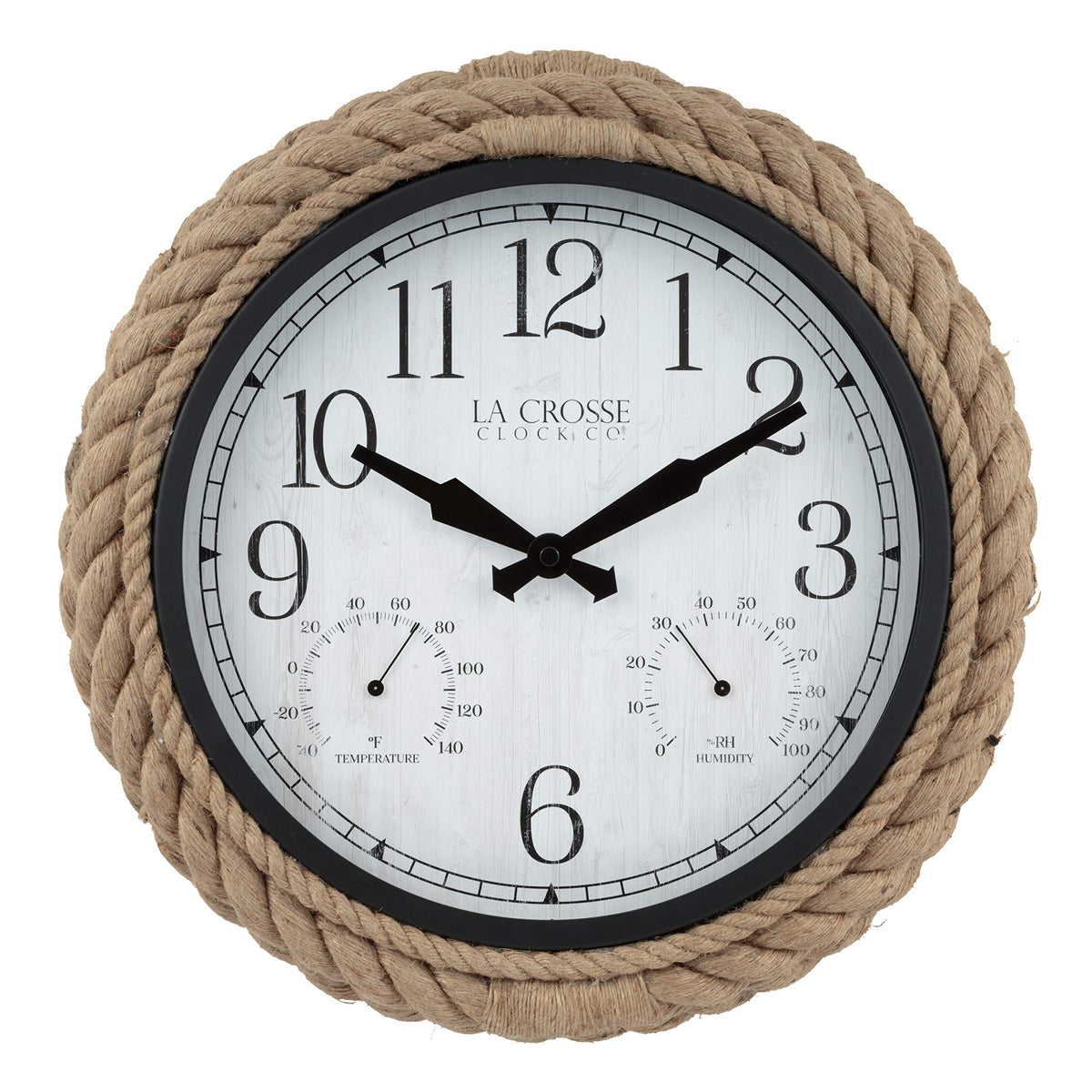 La Crosse Technology Rowan front view showing nautical rope frame and clear dial