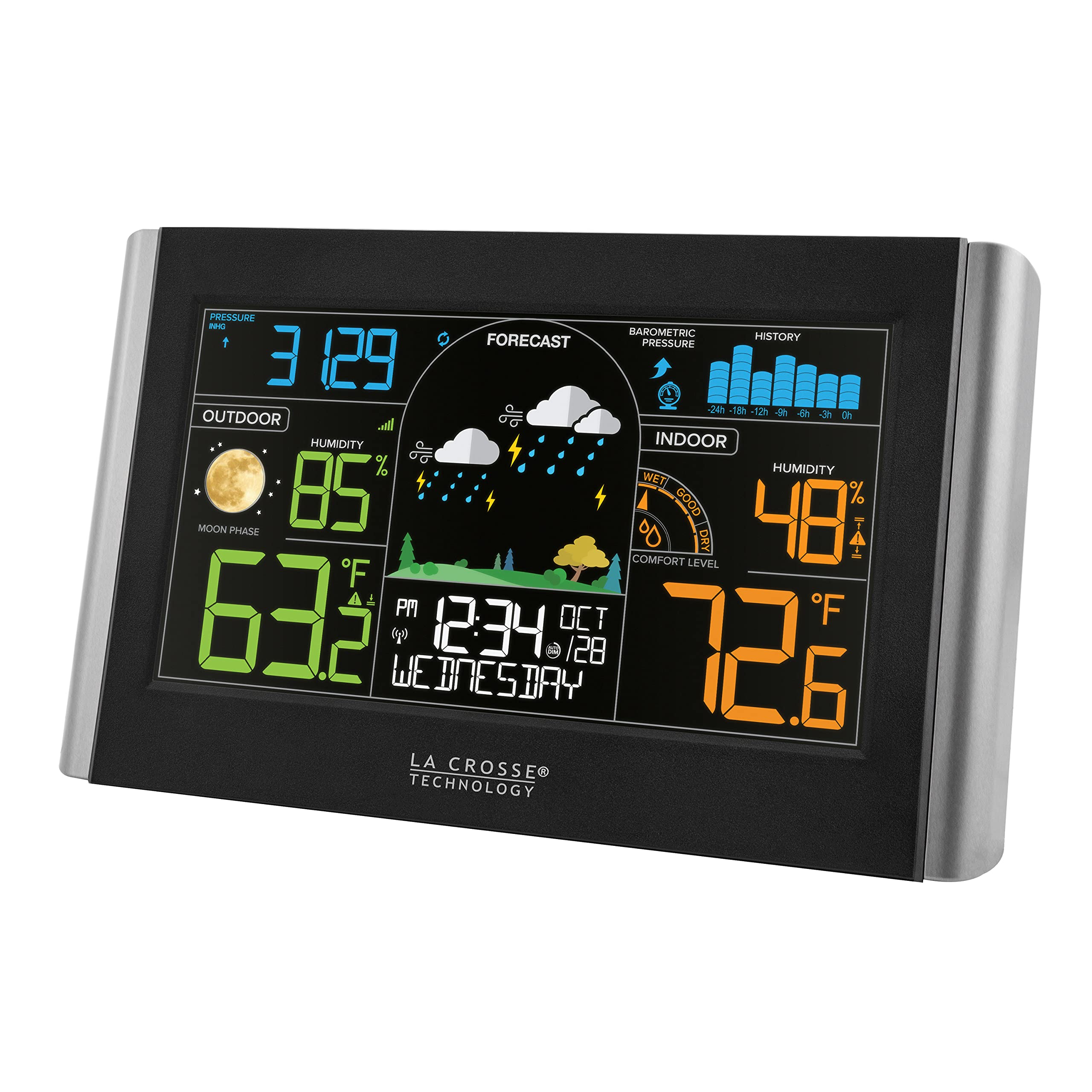 La Crosse Technology display showing lunar phase and seasonal foliage for visual cues