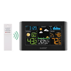 La Crosse Technology side profile highlighting slim design and adjustable stand for placement