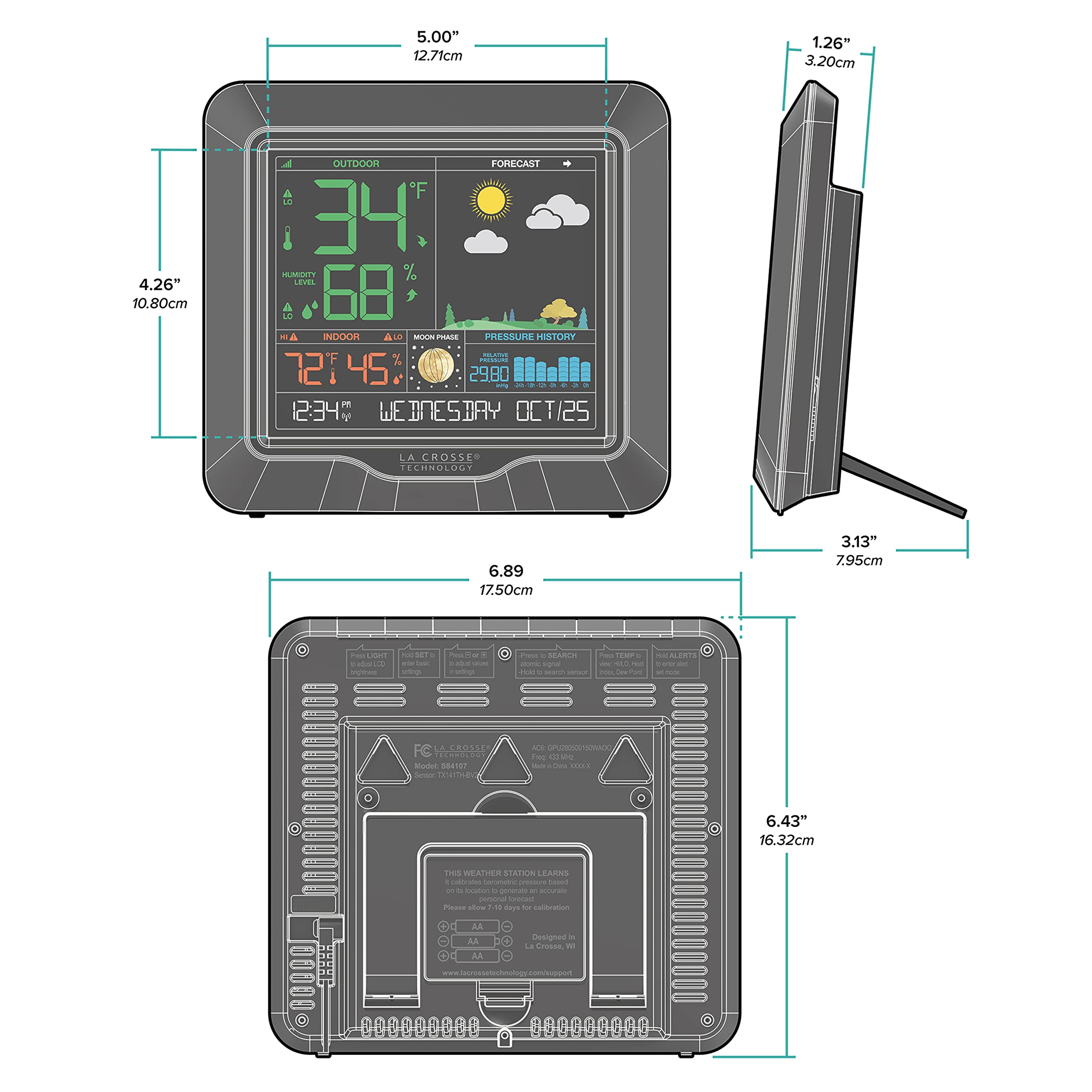 La Crosse Technology detailed view of 24-hour pressure graph for trend awareness