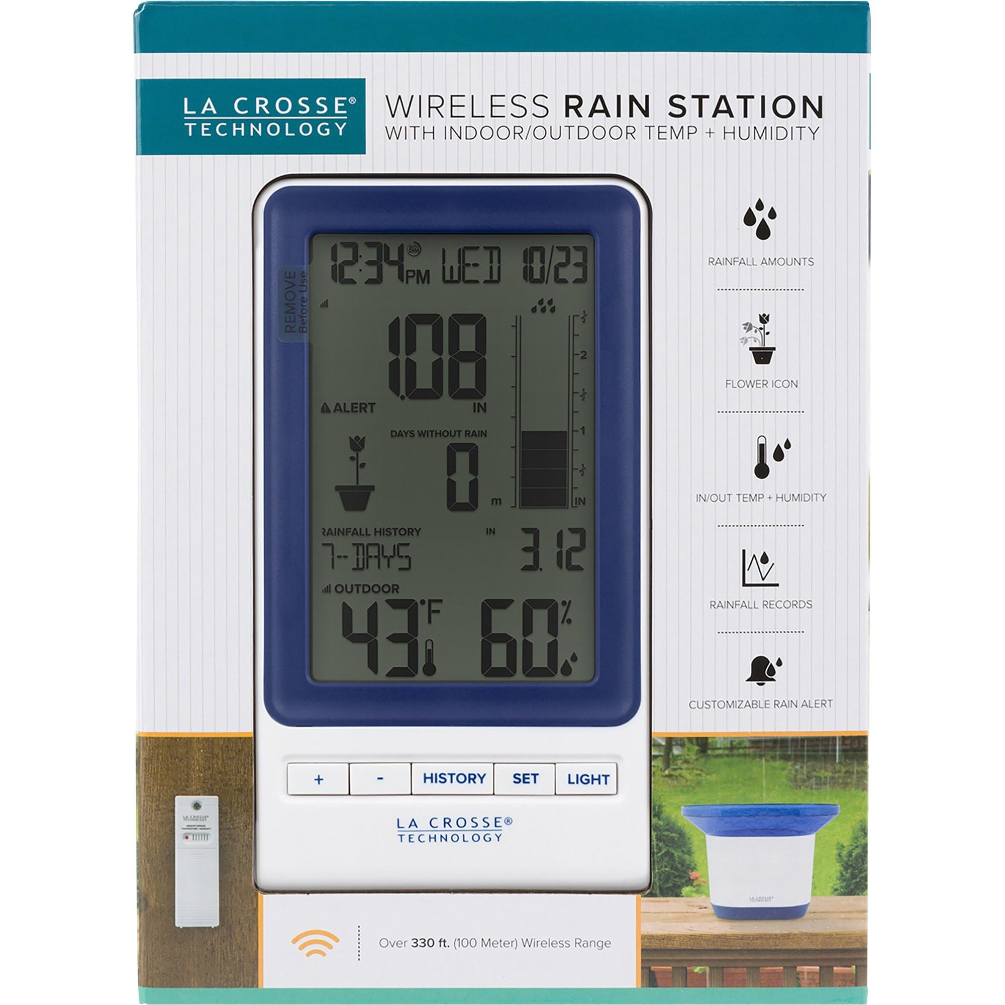 La Crosse Technology indoor display with backlight and control buttons for customizable alerts and viewing