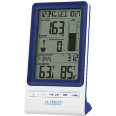 La Crosse Technology indoor console front view showing rainfall and climate readouts for easy monitoring