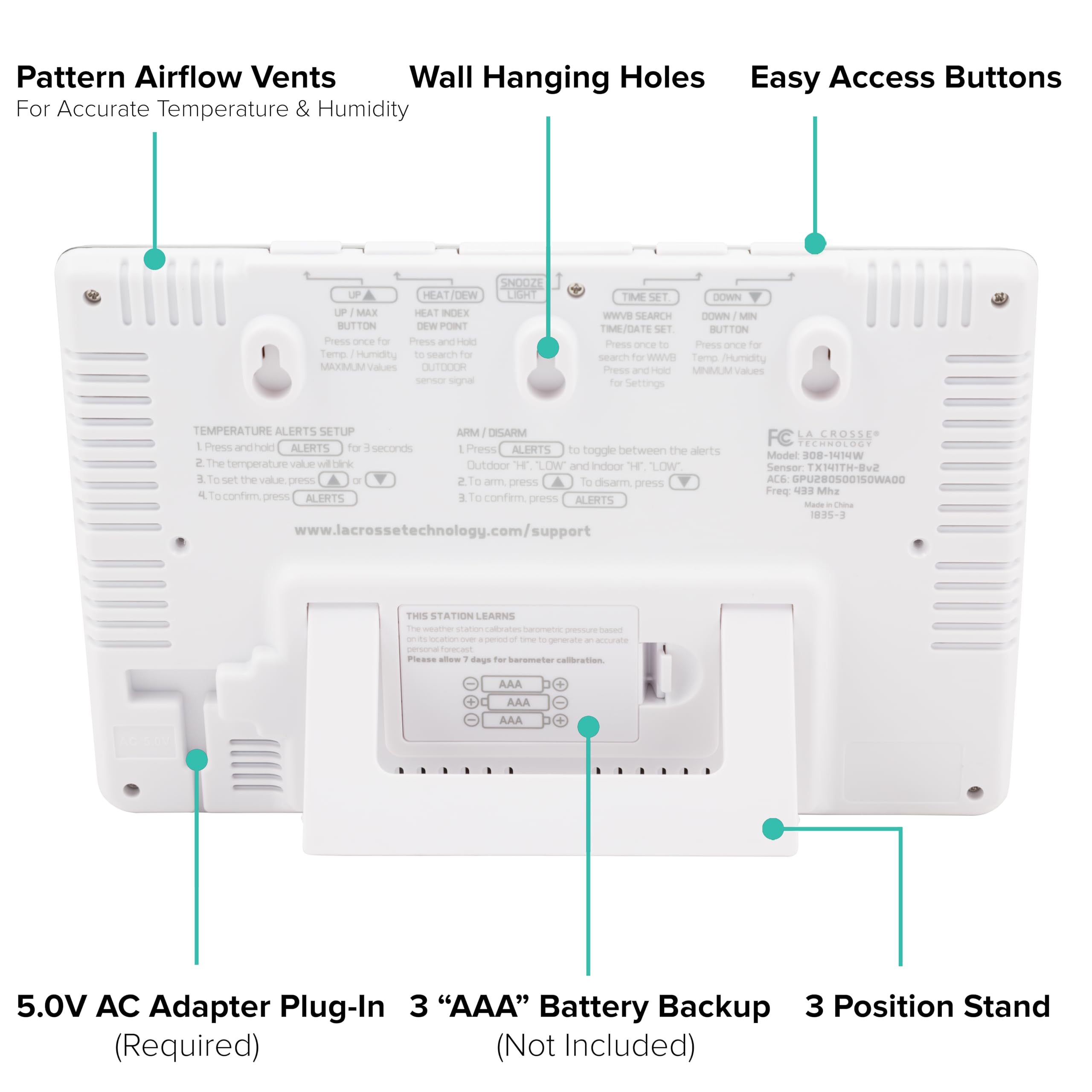 La Crosse Technology backlight and buttons visible for easy night-time viewing