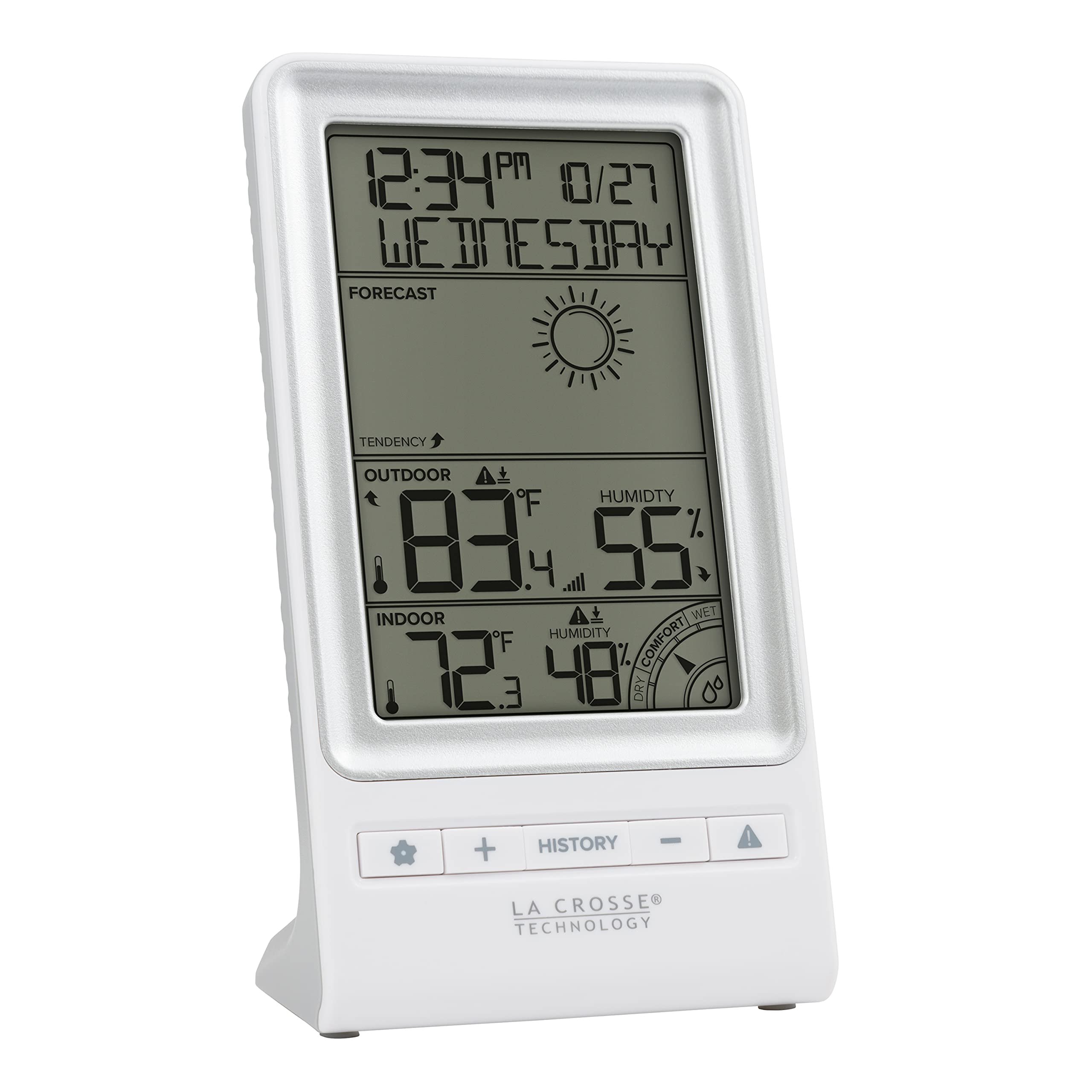 La Crosse Technology close-up of screen icons showing forecast and tendency indicators