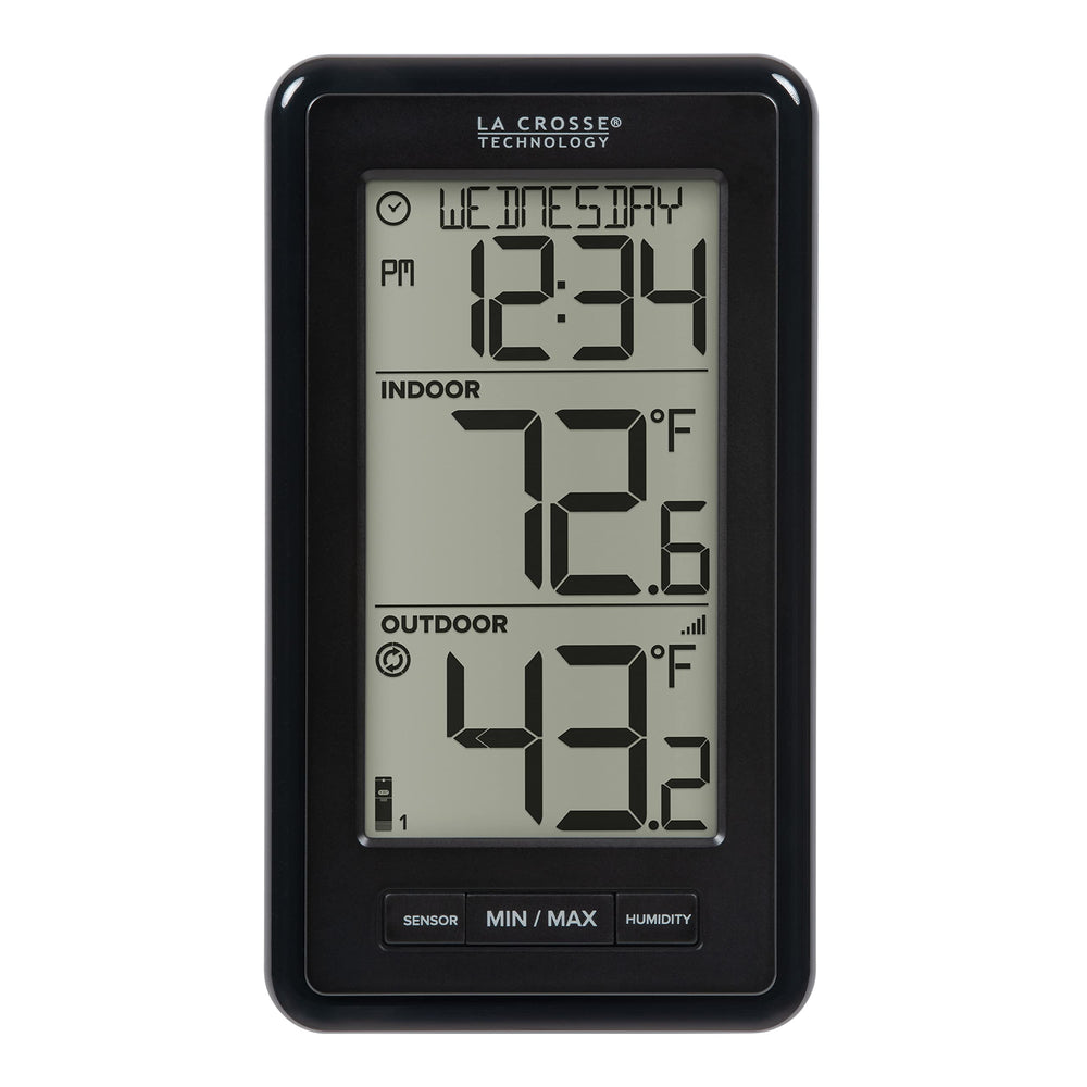 La Crosse Technology display front view showing large digits for quick reading
