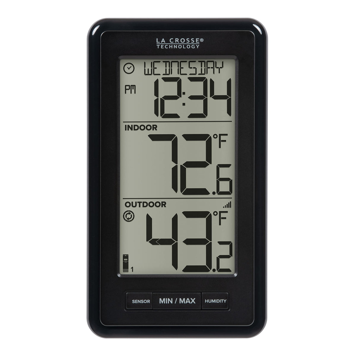 La Crosse Technology display front view showing large digits for quick reading