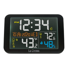 La Crosse Technology front display showing time, date, and temperatures for easy monitoring