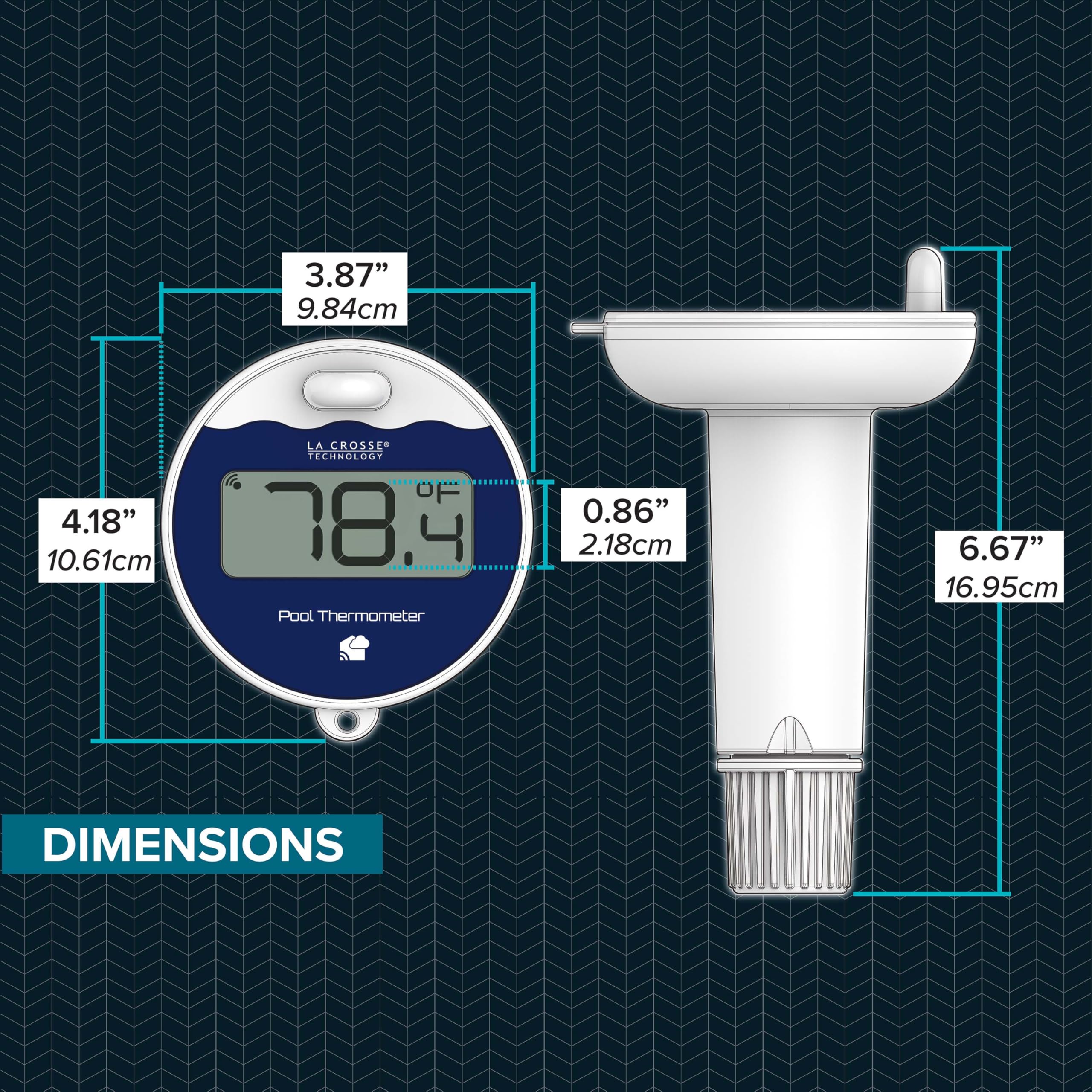 La Crosse Technology next to AA batteries showing required power and easy replacement benefit