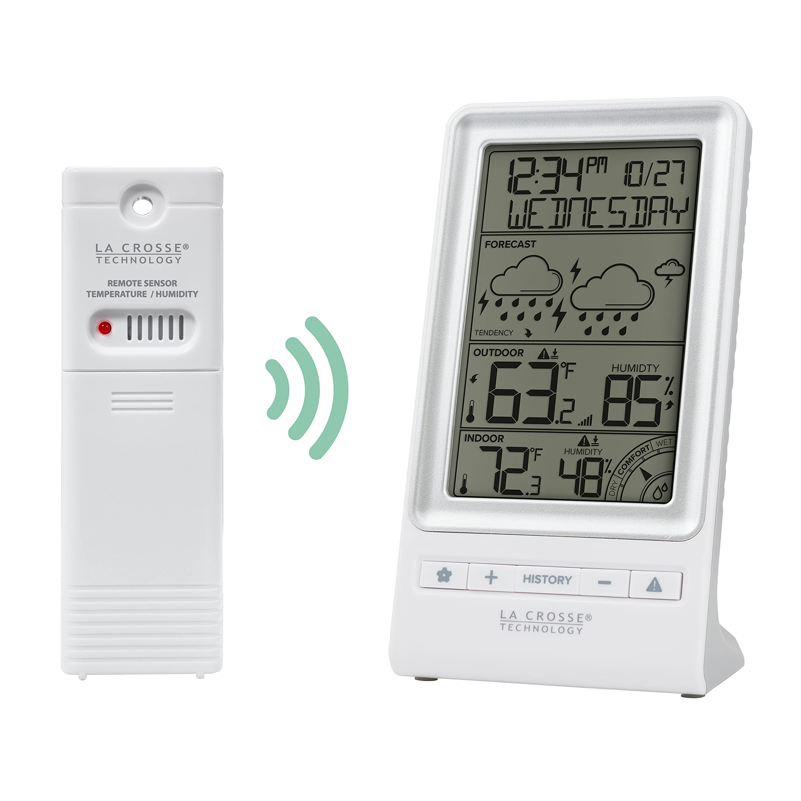 La Crosse Technology remote sensor mounted in backyard delivering accurate local conditions