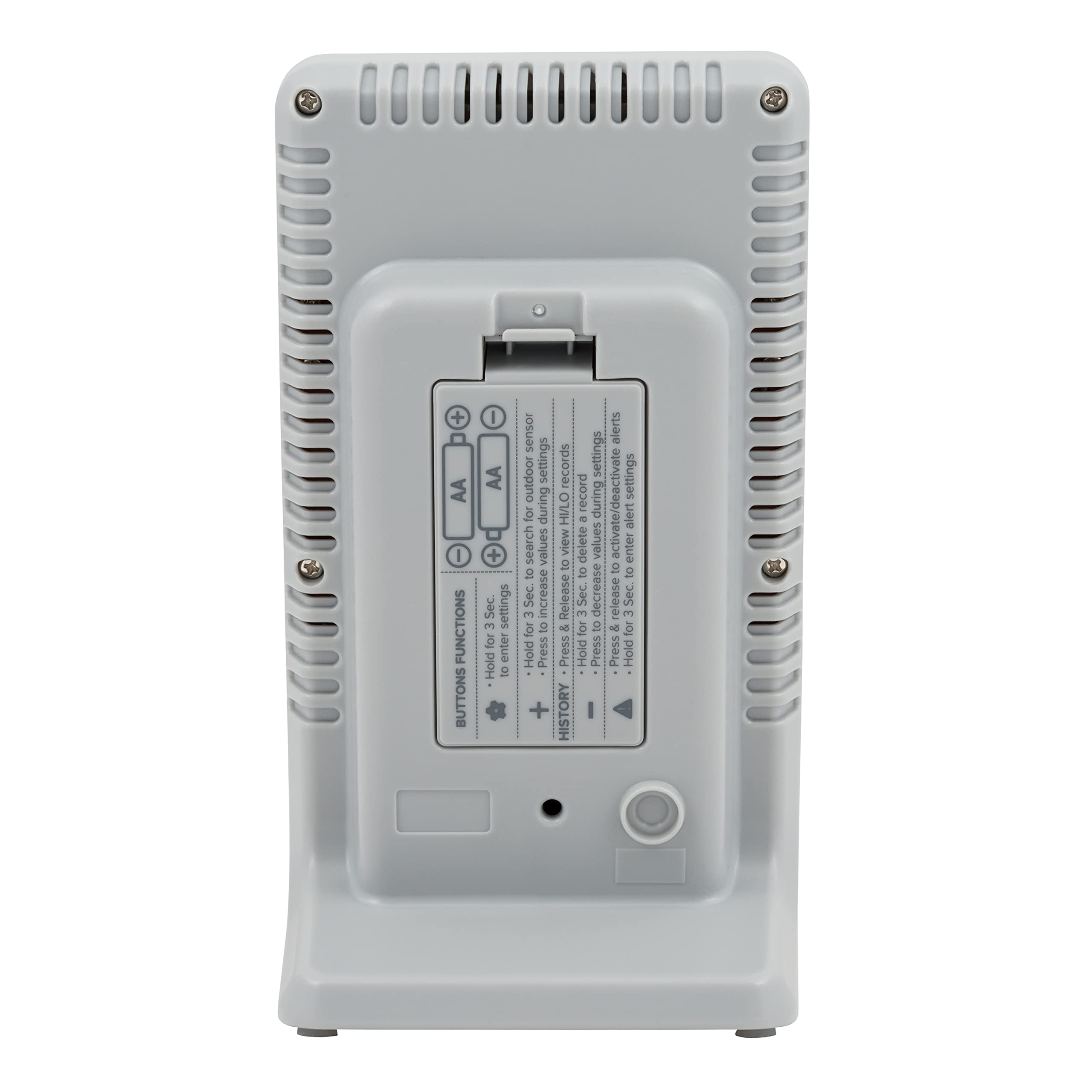 La Crosse Technology side profile on a table, demonstrating compact free-standing convenience