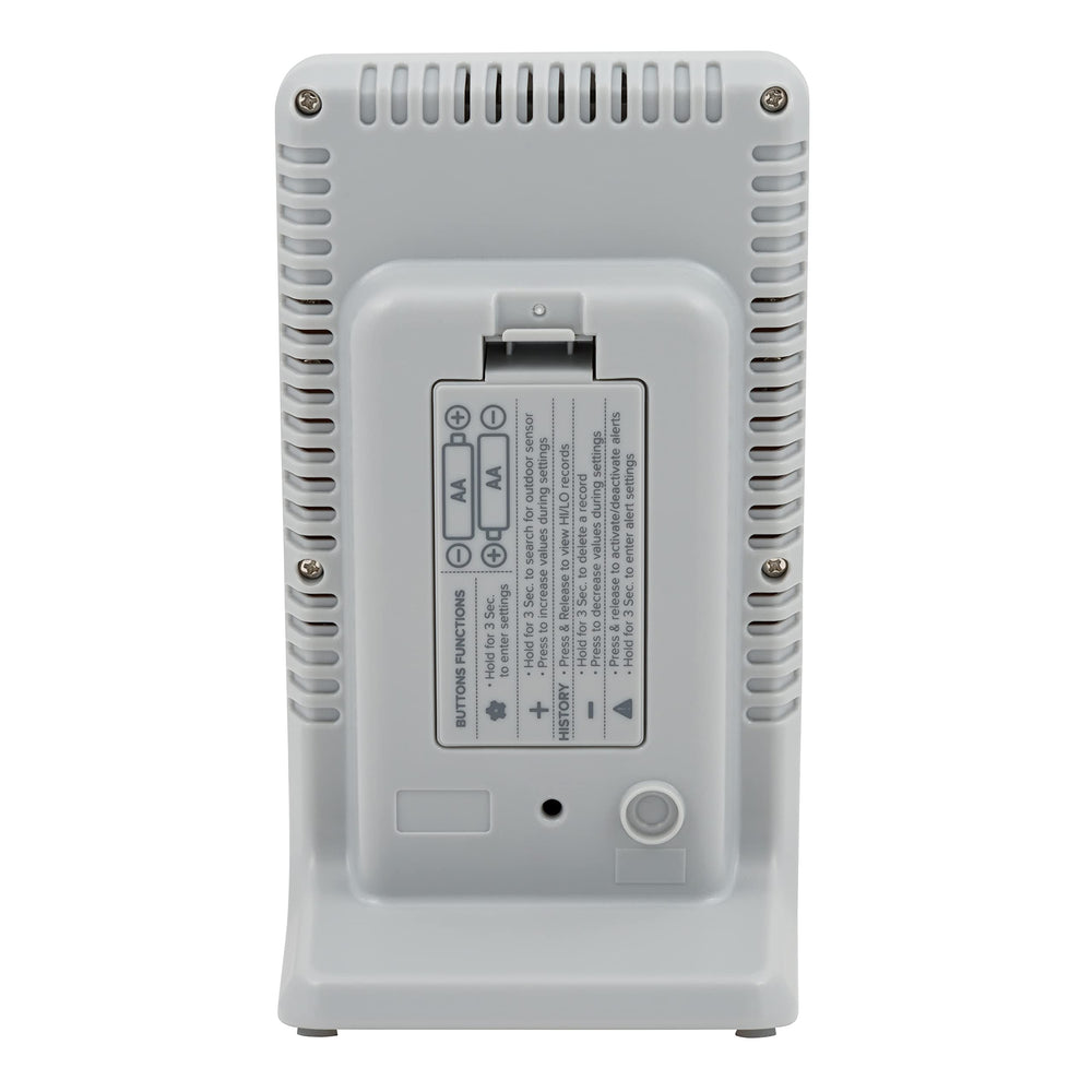 La Crosse Technology side profile on a table, demonstrating compact free-standing convenience