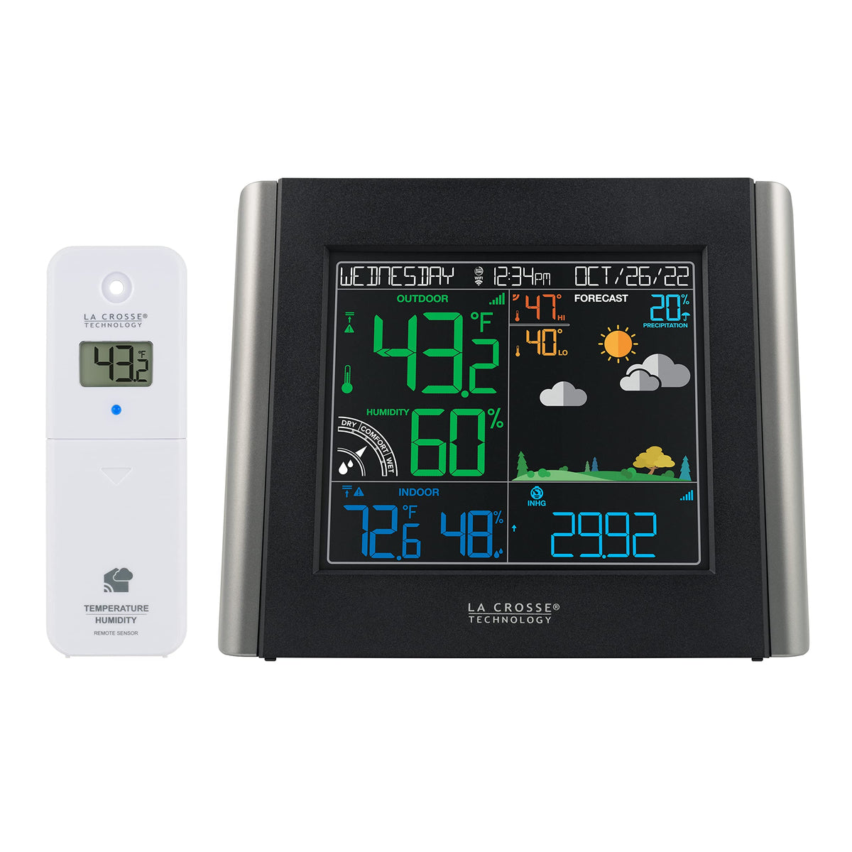 La Crosse Technology front display showing vivid forecast icons and easy readability