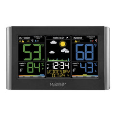 La Crosse Technology front display showing forecast icons and clear readings, easy monitoring benefit