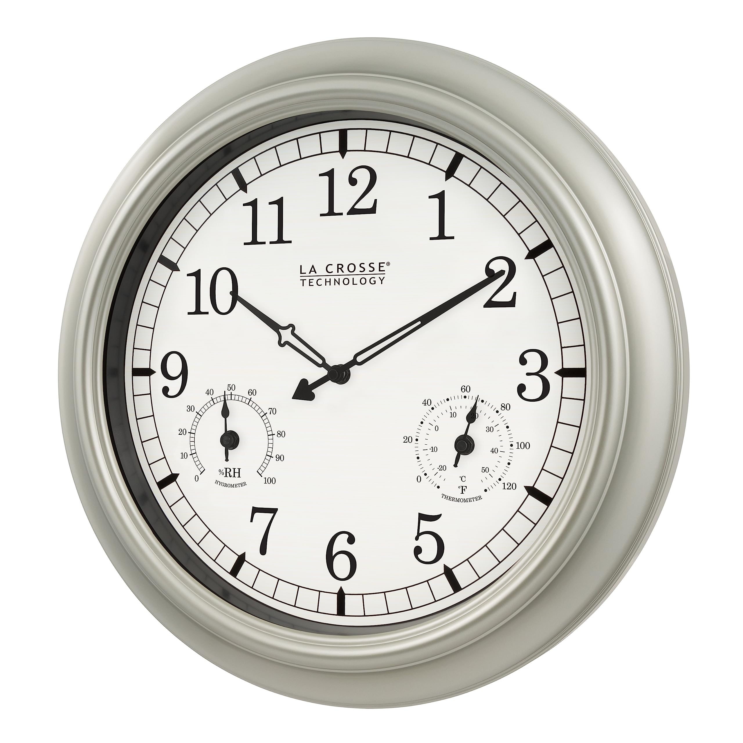 La Crosse Technology 18-inch clock front view shows clear numerals and time readability