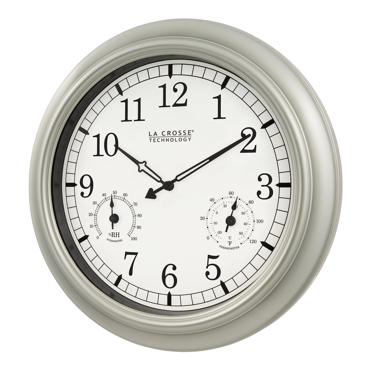 La Crosse Technology 18-inch clock front view shows clear numerals and time readability