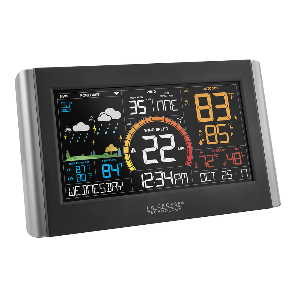 La Crosse Technology temperature humidity unit front with easy battery access benefit