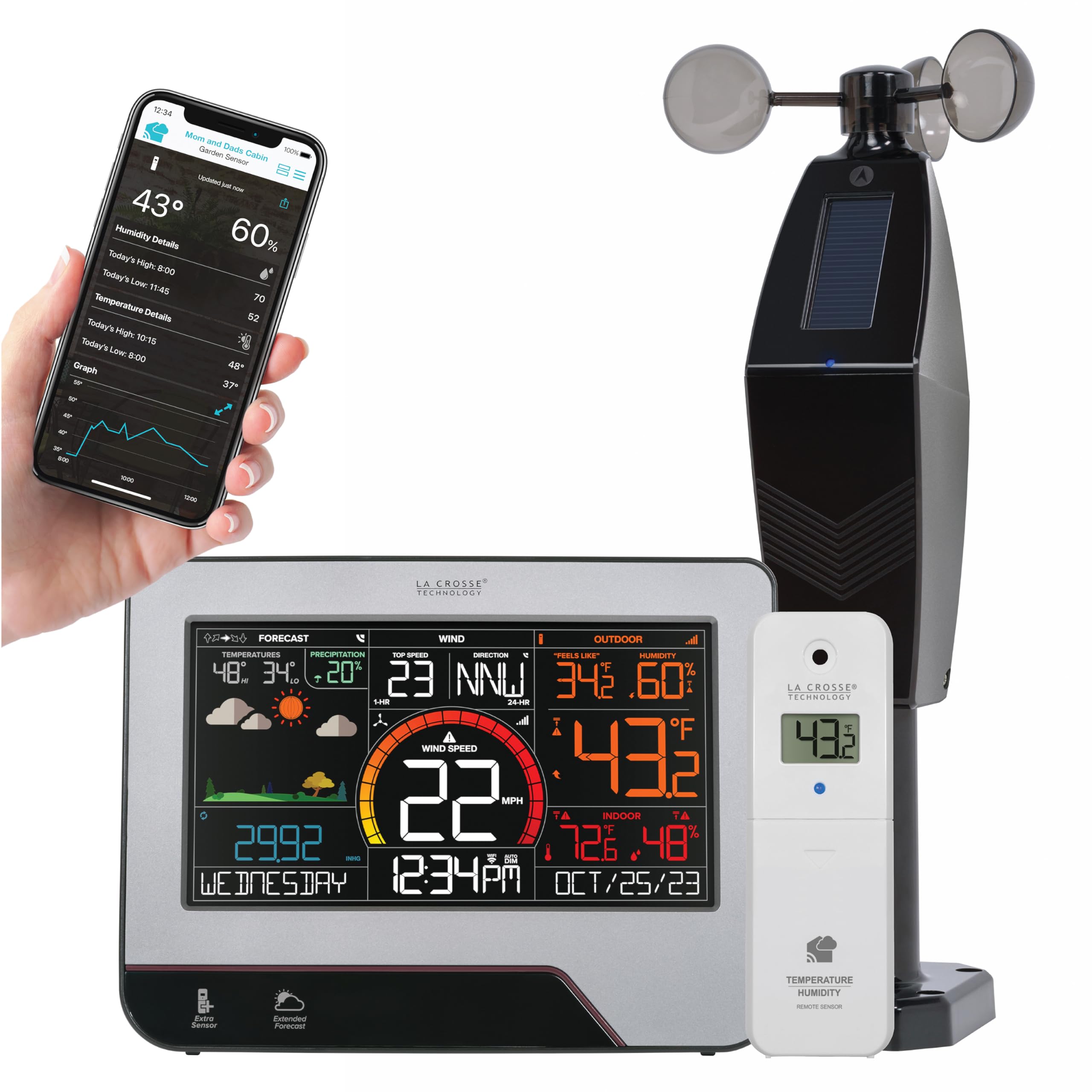 La Crosse Technology front display showing colorful forecast icons and benefits clarity