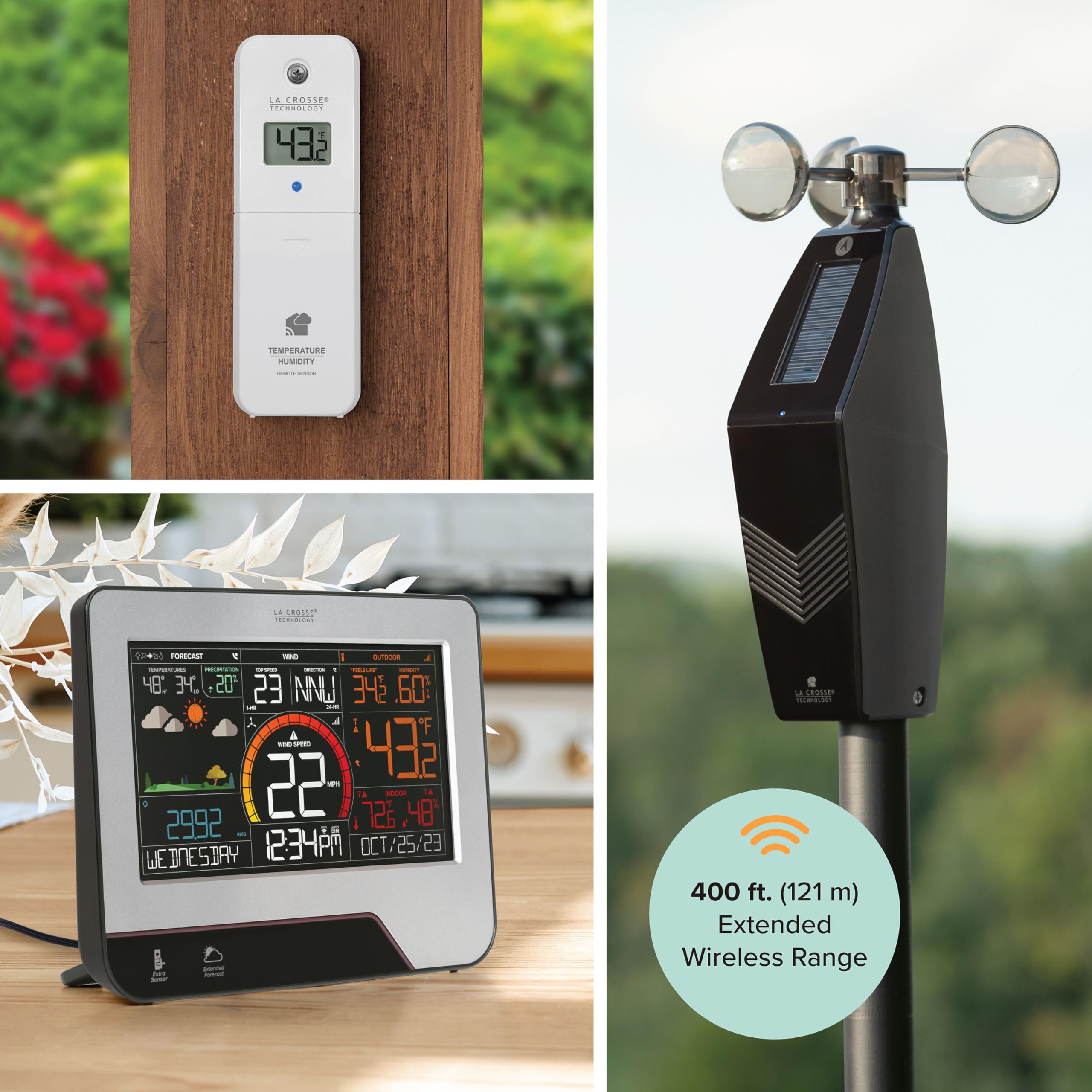La Crosse Technology wind sensor closeup showing anemometer and accurate wind readings