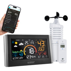 La Crosse Technology display front showing colorful readings and easy navigation benefit