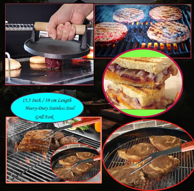 La Cuisine for life cast-iron meat press detail demonstrating even searing benefit