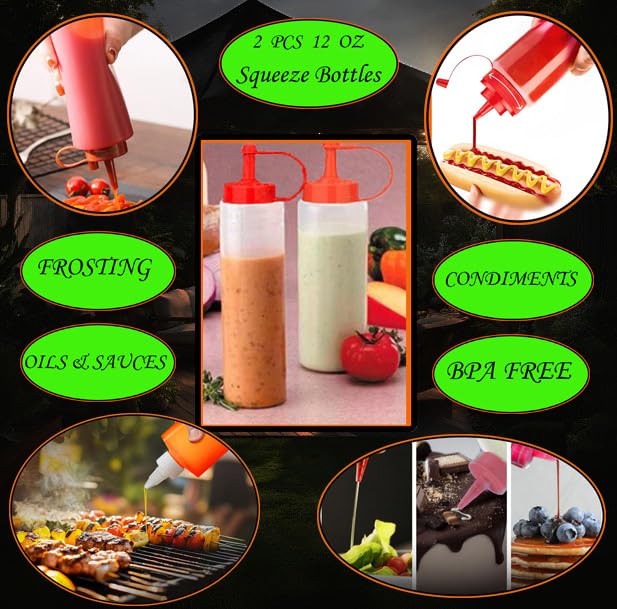 La Cuisine for life squeeze bottles and scraper arrangement showing neat sauce control benefit