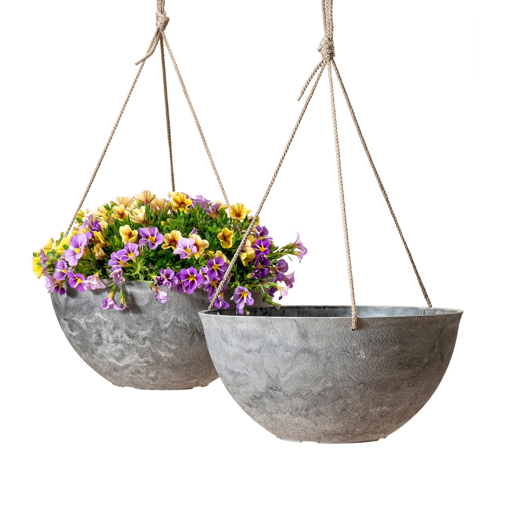 LA JOLIE MUSE front view of two hanging planters showing modern style and capacity