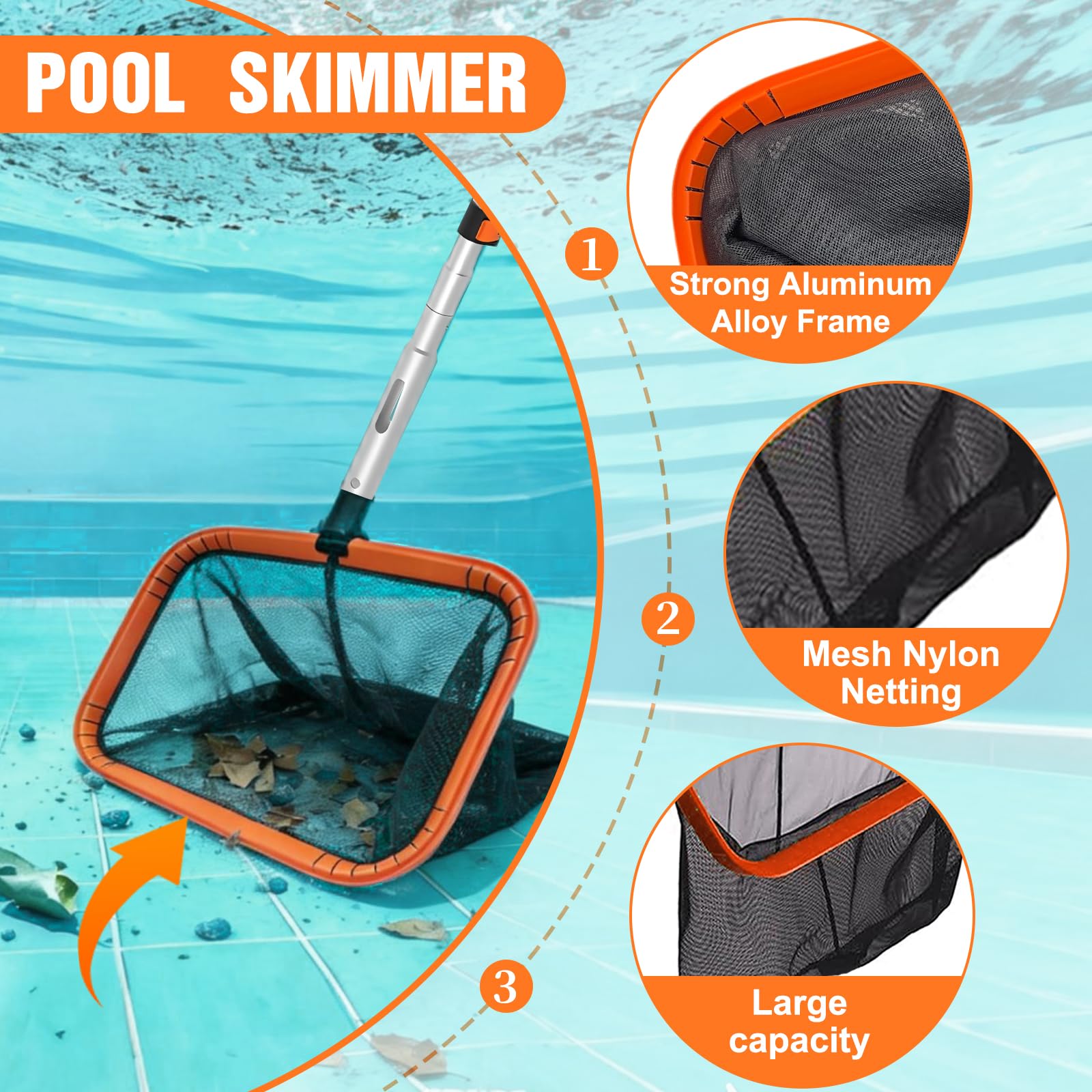 LAANPOLE pool hook attached to pole retrieving a ring without entering water